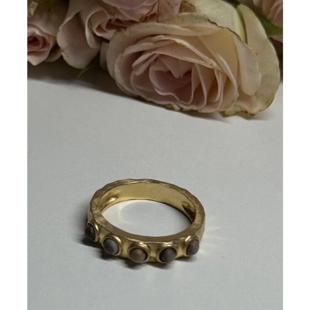 925 STERLING SILVER GOLD PLATED PEARLS RING SIZE 6